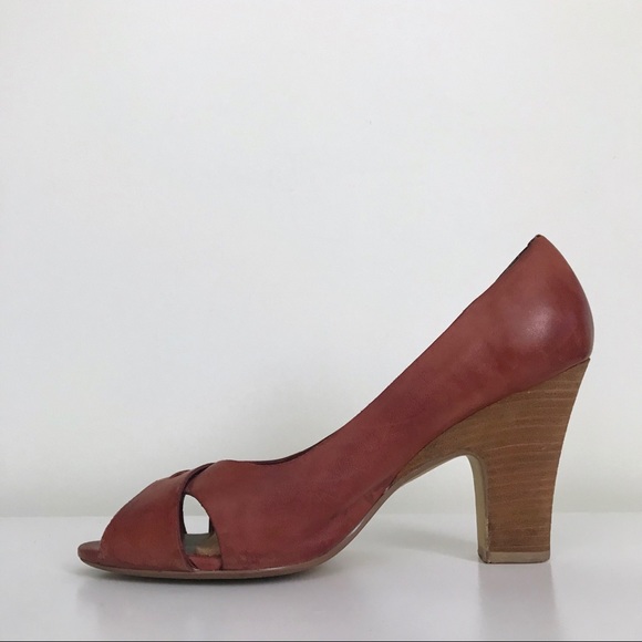 Seychelles Burgundy Leather Peep Toe Heels 10 - Picture 8 of 14